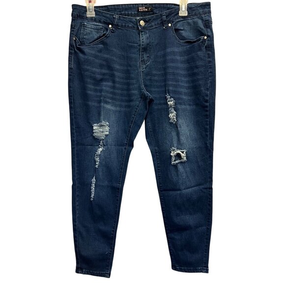 Denim & Rivets Womens Distressed Tapered Leg Jeans 16 Mid Stretch Blue Denim - Picture 1 of 2